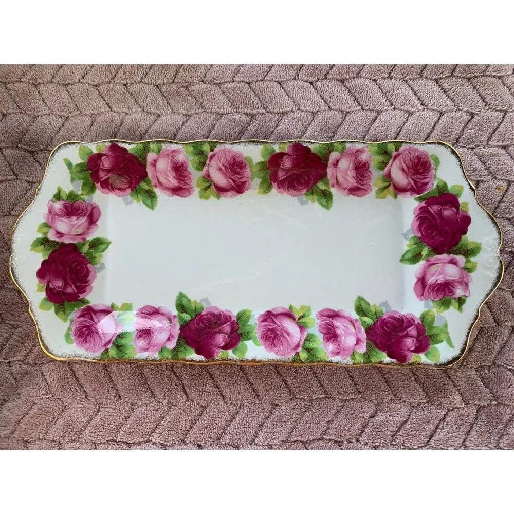 Royal Albert Old English Rose Bone China Rectangular Tray England 10x4